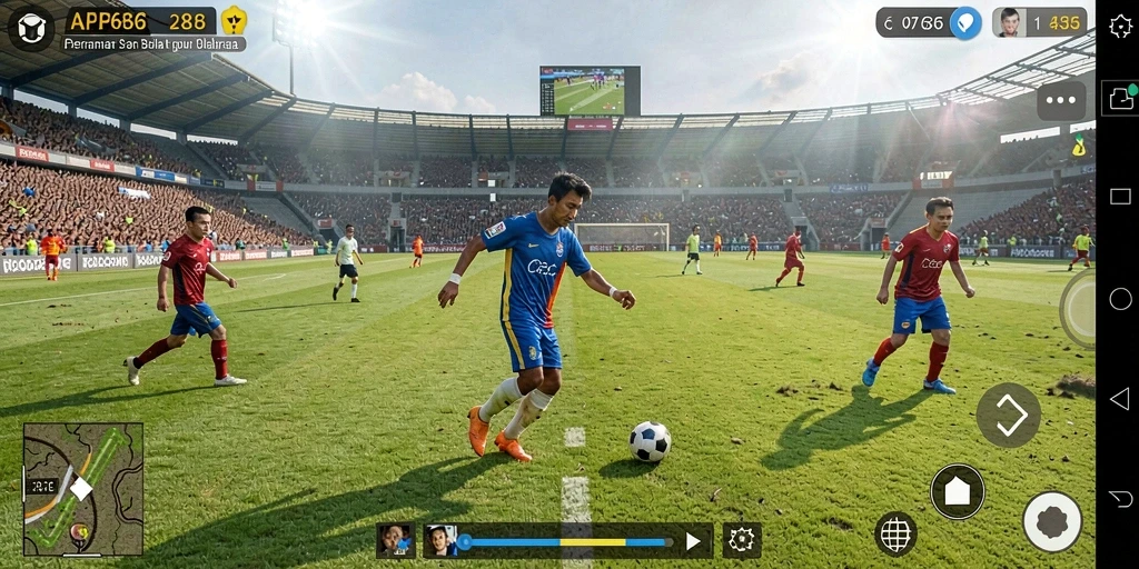 Gameplay seru AP686 yang menampilkan aksi sepak bola nyata.