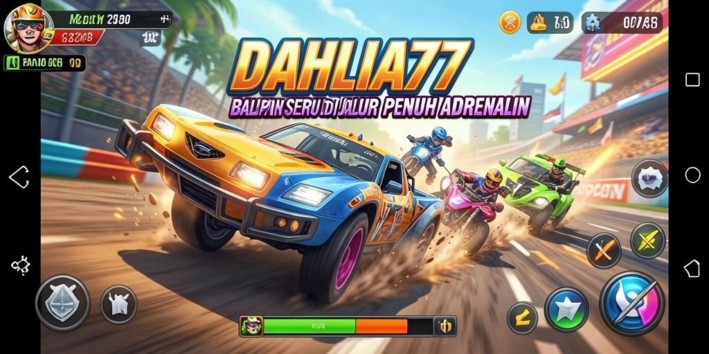 Gameplay seru dari DAHLIA77 dengan aksi balap yang mendebarkan.