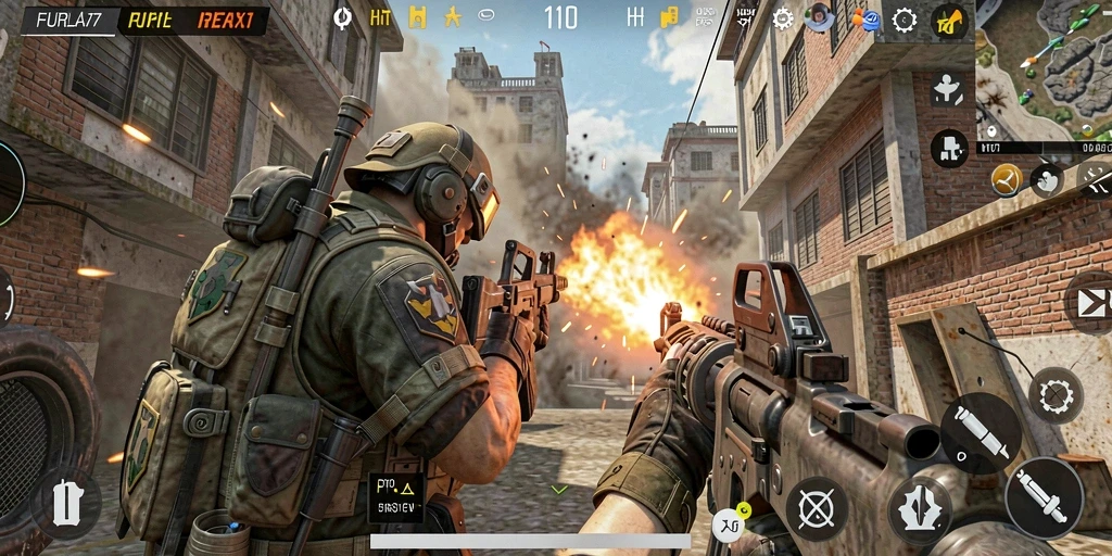 Tampilan seru gameplay FURLA77 dalam aksi pertempuran FPS.