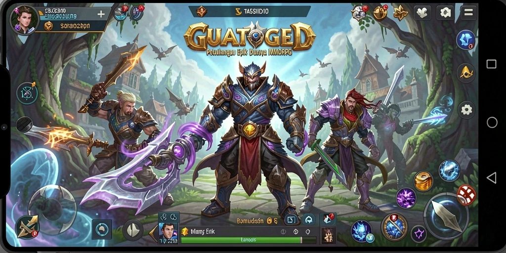 Tangkapan layar utama GUATOGEL menunjukkan aksi mendebarkan dalam dunia MMORPG.