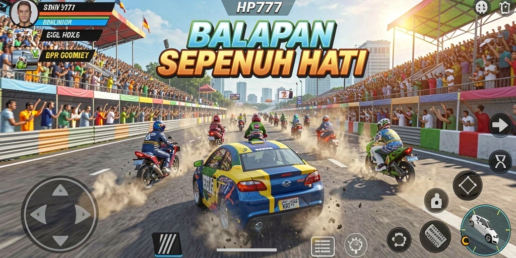 Screenshot HP777 menunjukkan aksi balap yang mengesankan dengan grafis realistis.