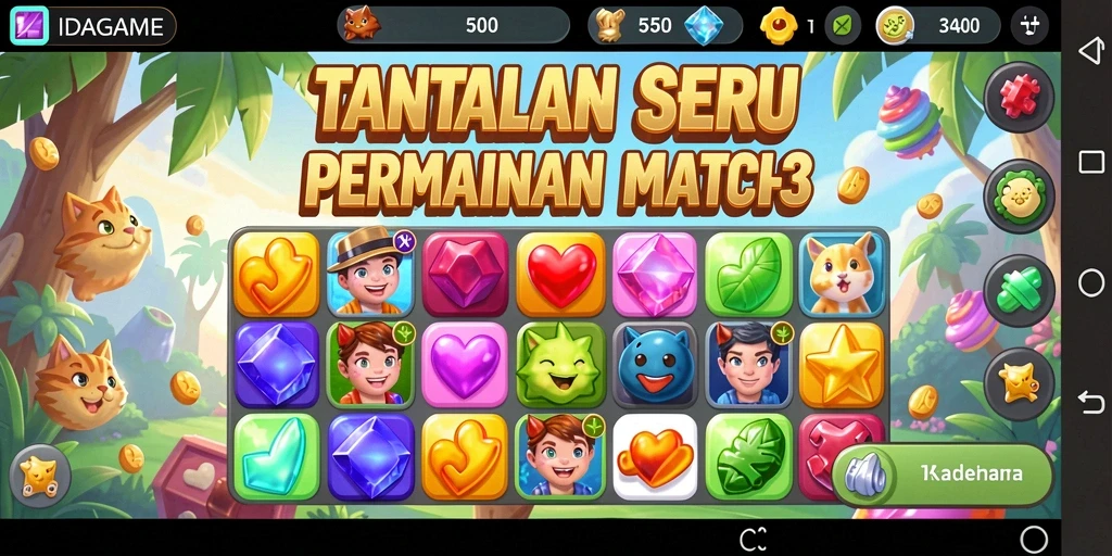 Tangkapan layar gameplay IDAGAME yang menampilkan tantangan Match-3 yang seru.