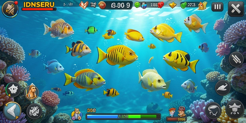 Tampilan gameplay seru di IDNSERU dengan aksi tembak ikan.