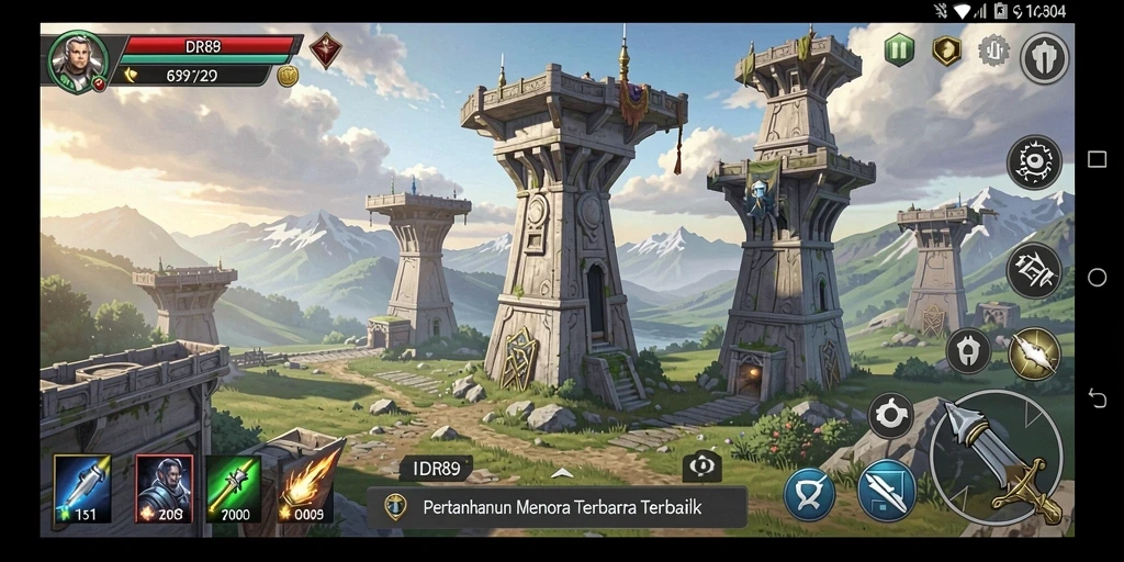 Tangkapan layar IDR89 menampilkan aksi menara mengalahkan gelombang musuh.