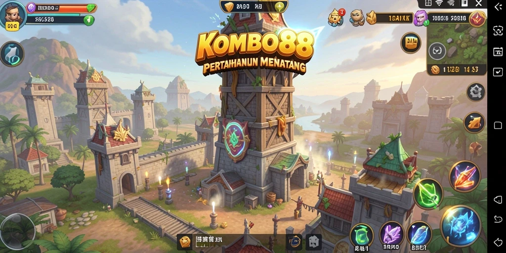 Screenshot gameplay <strong>KOMBO88</strong> menampilkan aksi menempatkan menara dengan strategi.