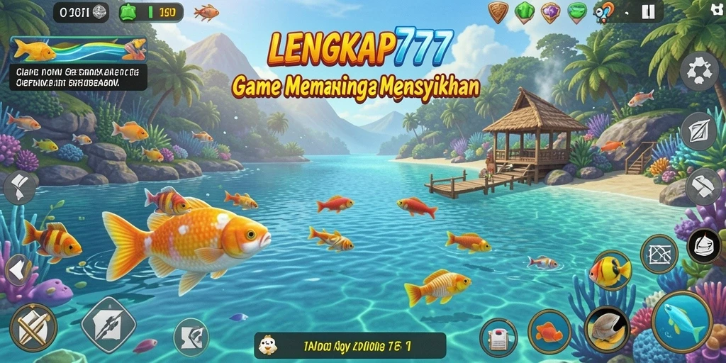 Tampilan gameplay LENGKAP777 saat pemain menangkap ikan.