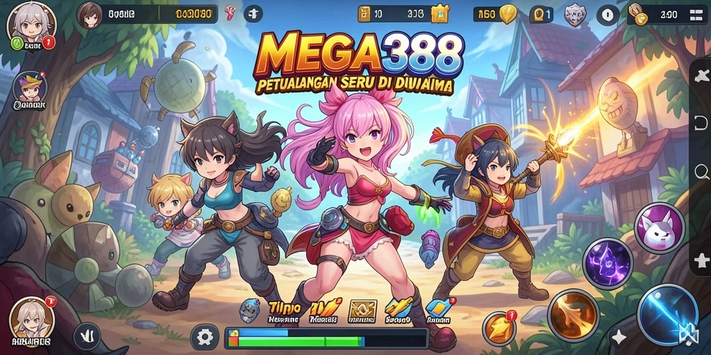 Tampilan gameplay MEGA388 yang penuh aksi dan warna.