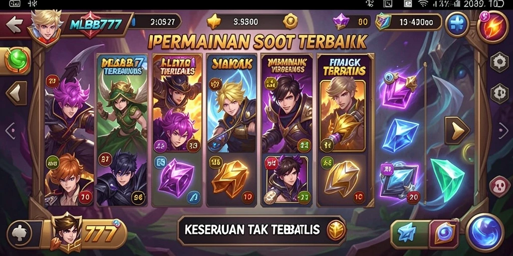 Tampilan gameplay Slot MLBB777 yang penuh warna dan menarik.