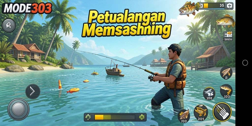 Gameplay menarik dalam MODE303 yang menampilkan aksi memancing.