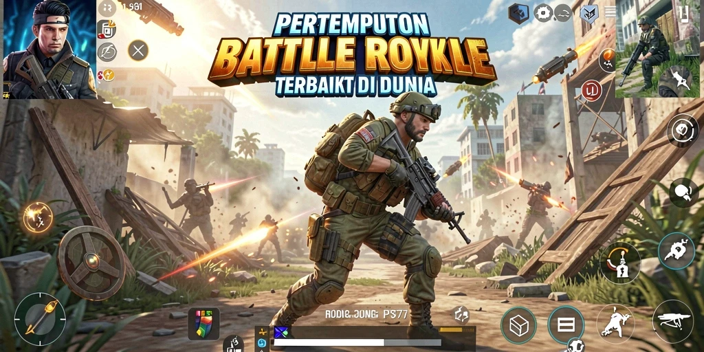 Tangkapan layar gameplay epik dari PSG77 dalam pertempuran Battle Royale.