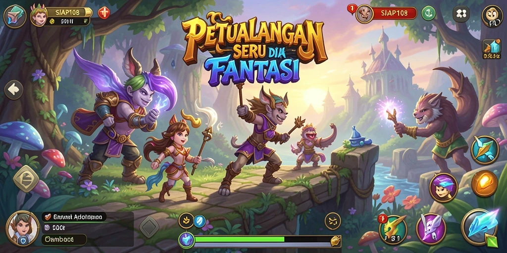 Screenshot gameplay SIAP108 yang menampilkan pertempuran epik di dunia fantasi.