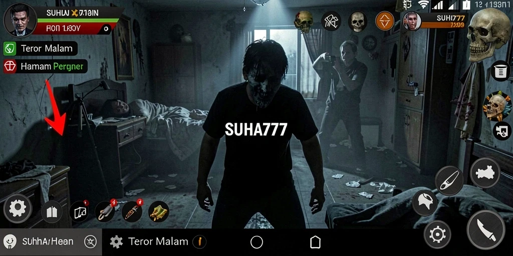 Tangkapan layar SUHU777 yang menunjukkan atmosfer menegangkan dalam gameplay horror.