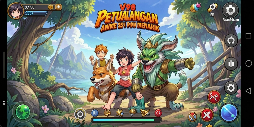 Tampilan gameplay V98 yang memukau dengan karakter Anime yang hidup.