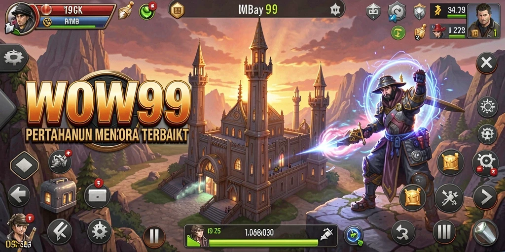 Screenshot menampilkan strategi menara dalam aksi pada permainan Tower Defense.